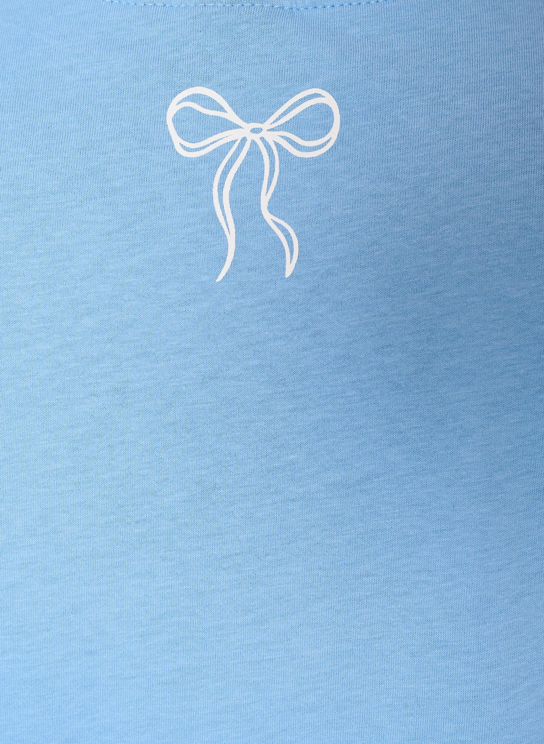 ZizziT-shirt en coton avec col V et imprim&eacute; devant, Bleu Clair, Packshot image number 3