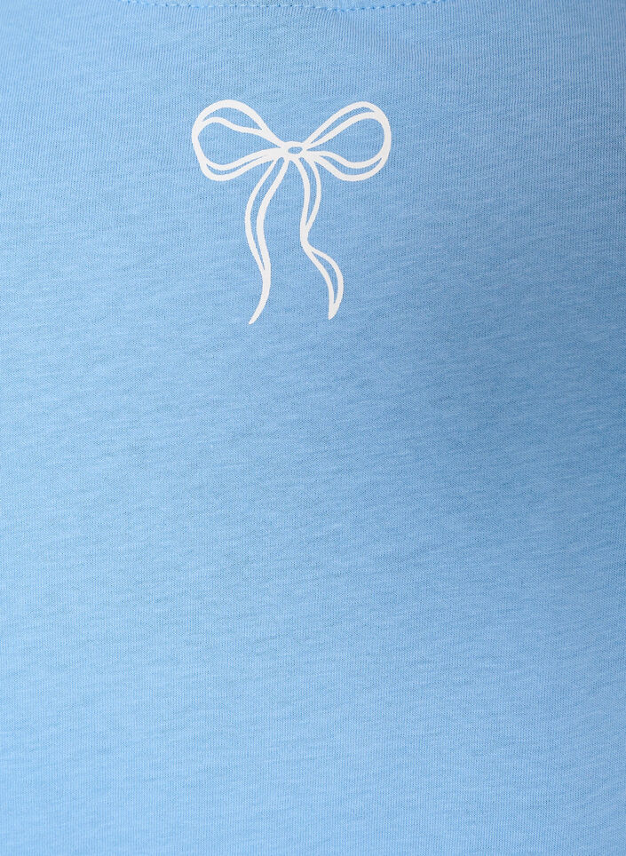 T-shirt en coton avec col V et imprim&eacute; devant, Bleu Clair, Packshot image number 3