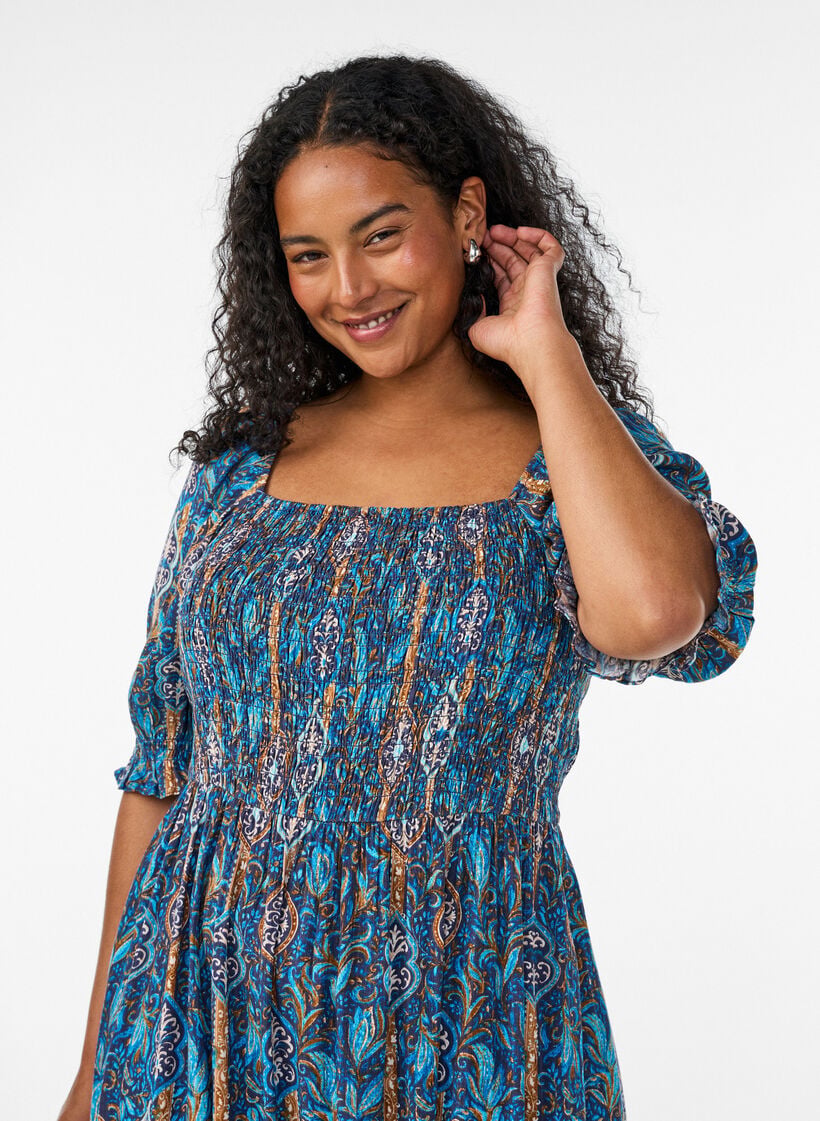 Robe d'&eacute;t&eacute; en viscose &agrave; imprim&eacute; paisley, Bleu, Model image number 2