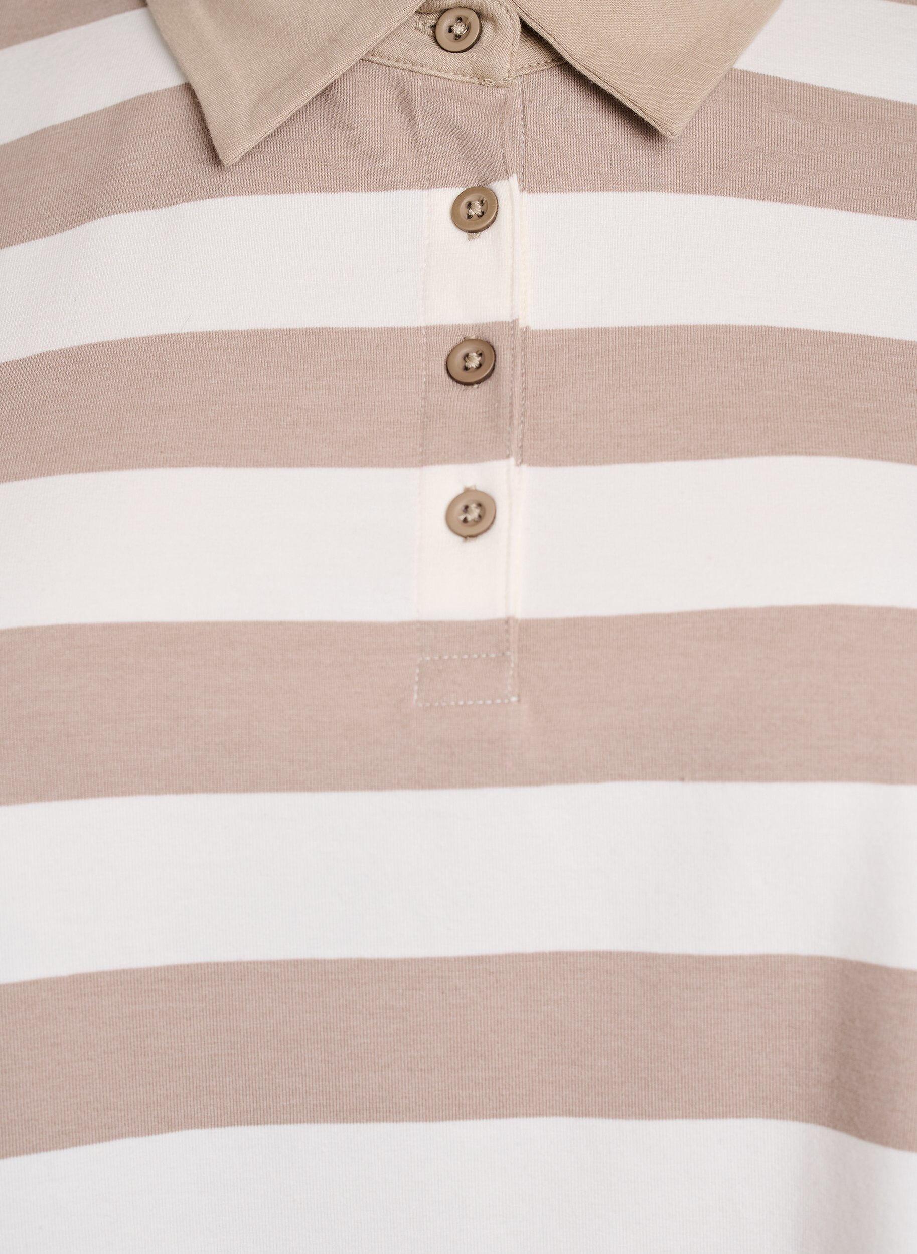 ZizziPolo shirt met lange mouwen en strepen, Beige, Packshot image number 2