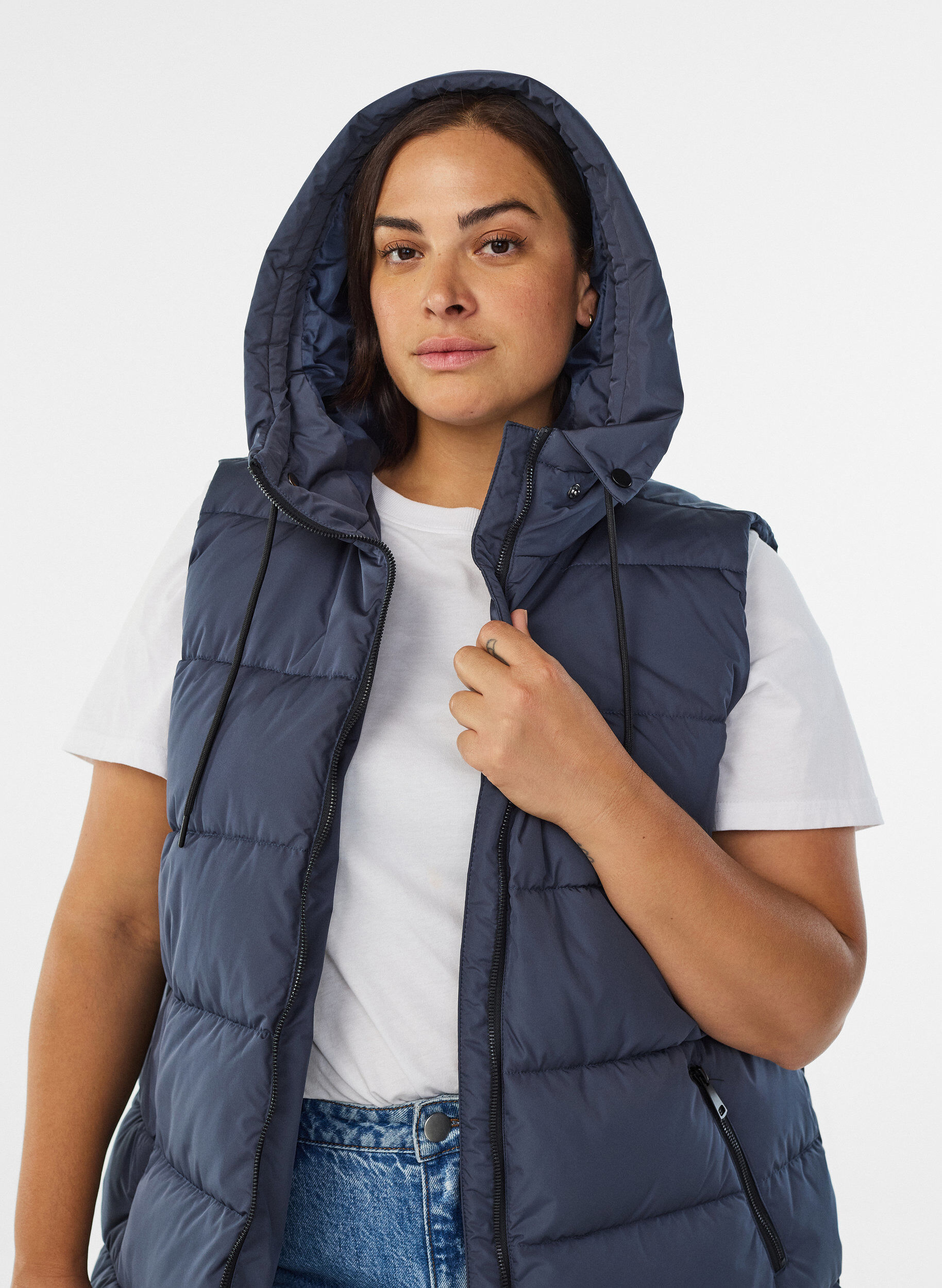 ZizziVeste longue avec capuche et poches, Bleu, Model image number 3