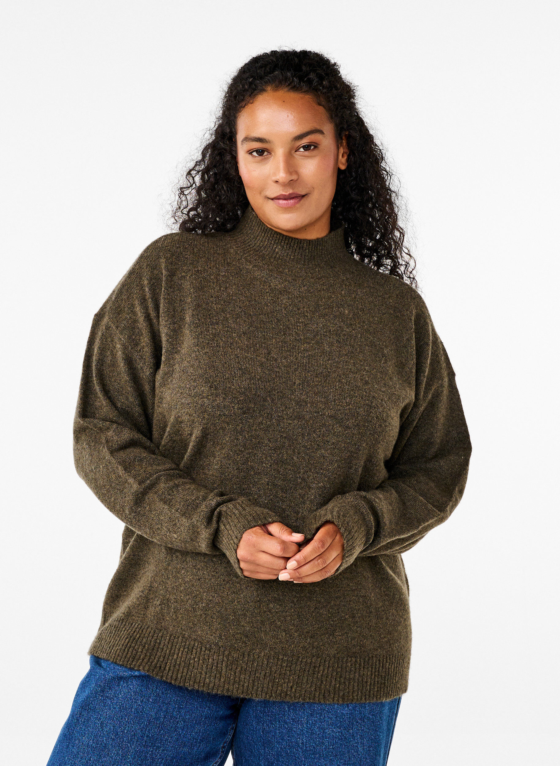 ZizziGebreide wollen blouse met hoge hals, Sea Turtle Mel., Model image number 0