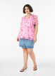 Bloemenblouse met rucheskraag en peplum effect, Roze, Model image number 1