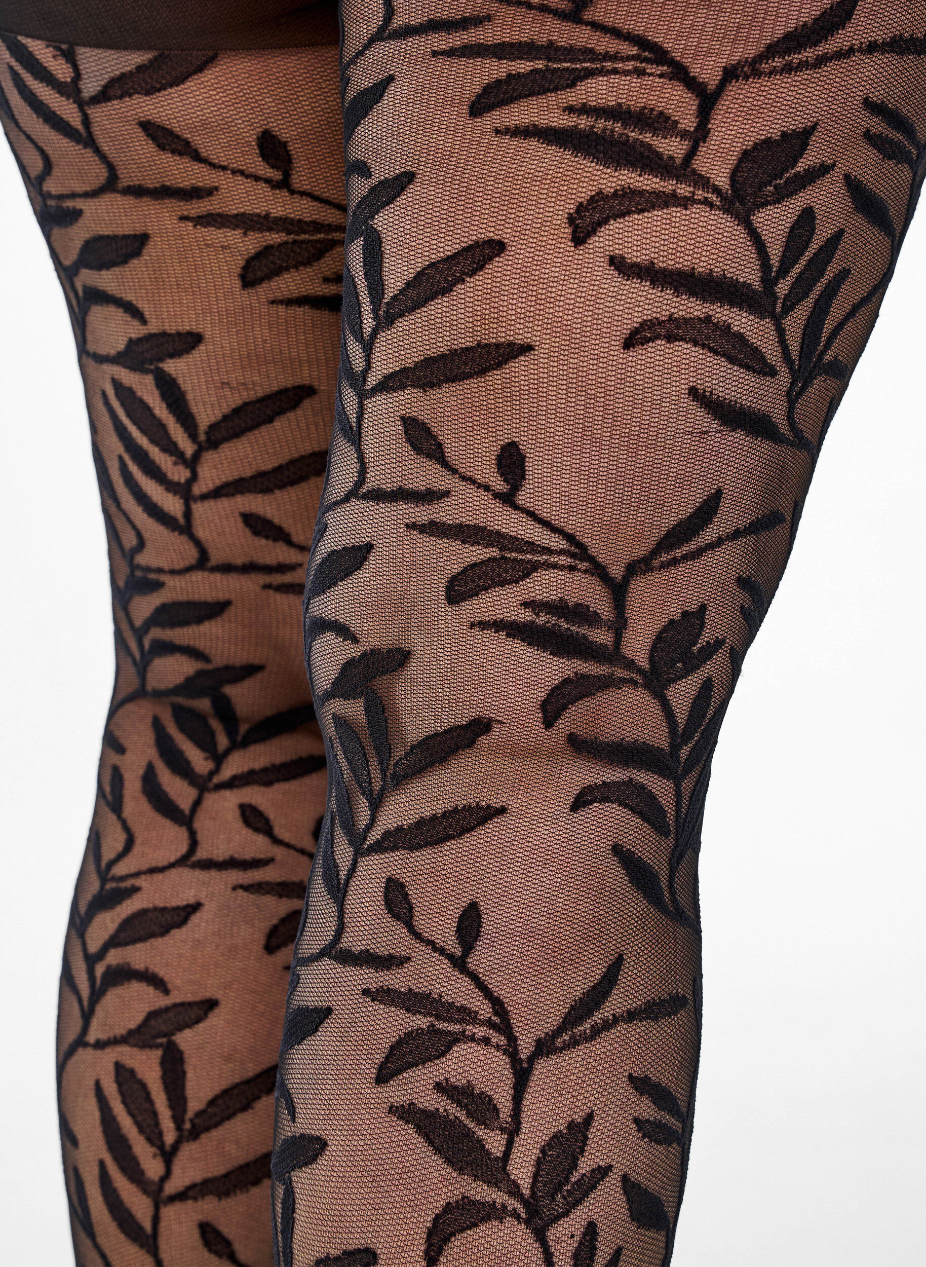 Zizzi Collants 25 deniers avec des motifs de feuilles, Black, Packshot image number 3