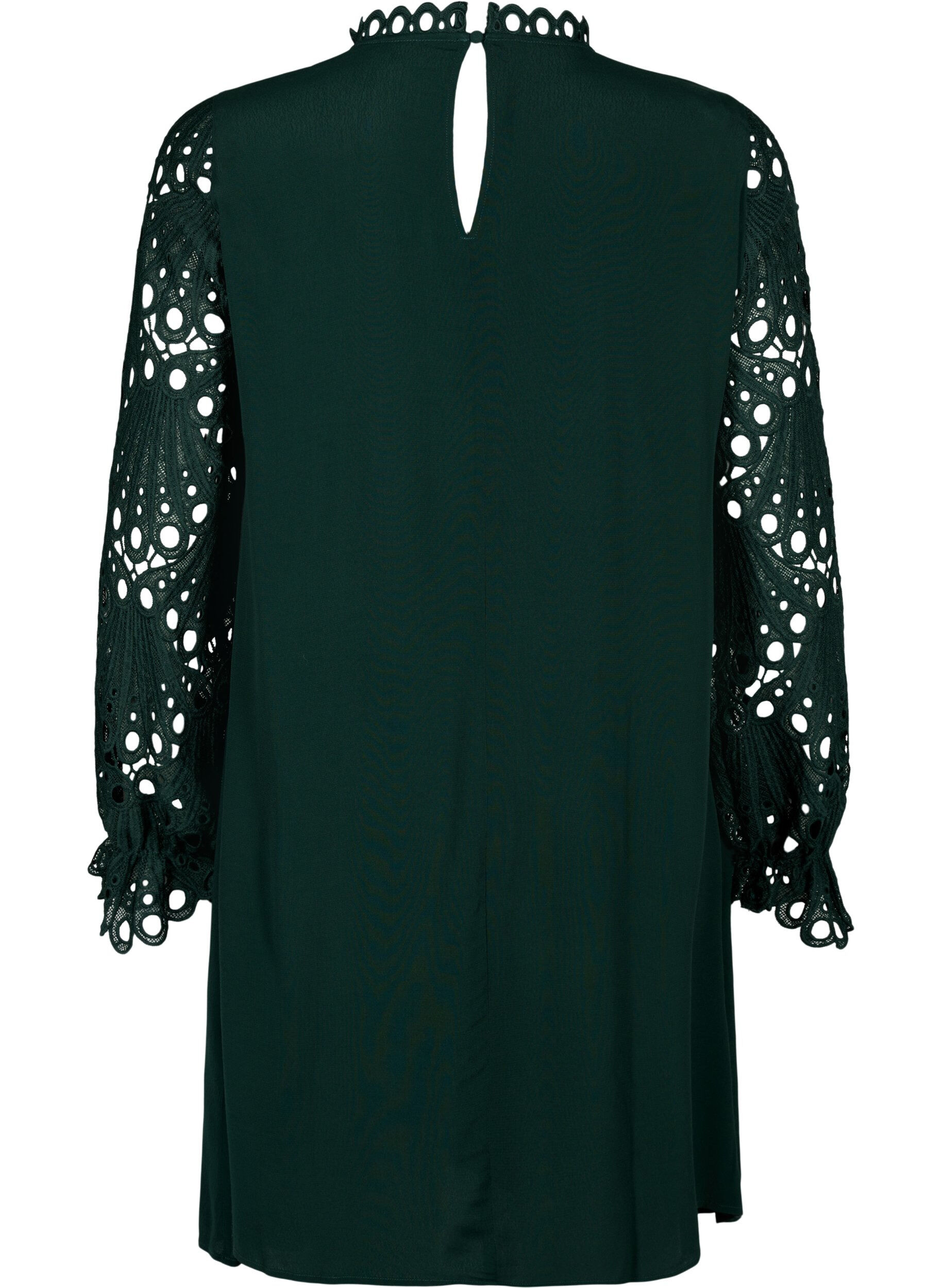 Zizzi Robe en viscose avec manches en crochet, Scarab, Packshot image number 1