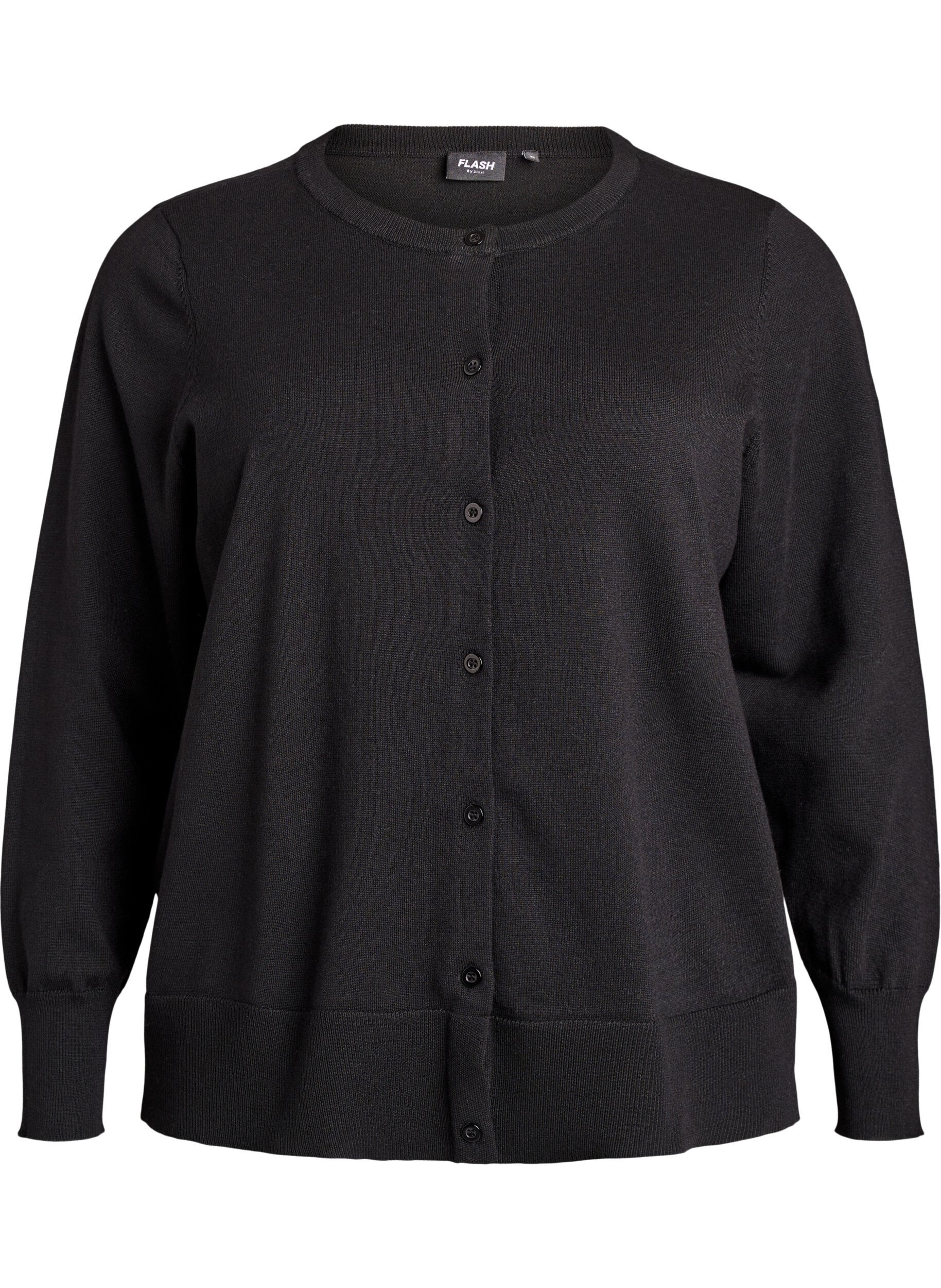 Zizzi Cardigan en maille fine avec col rond, Noir, Packshot image number 0