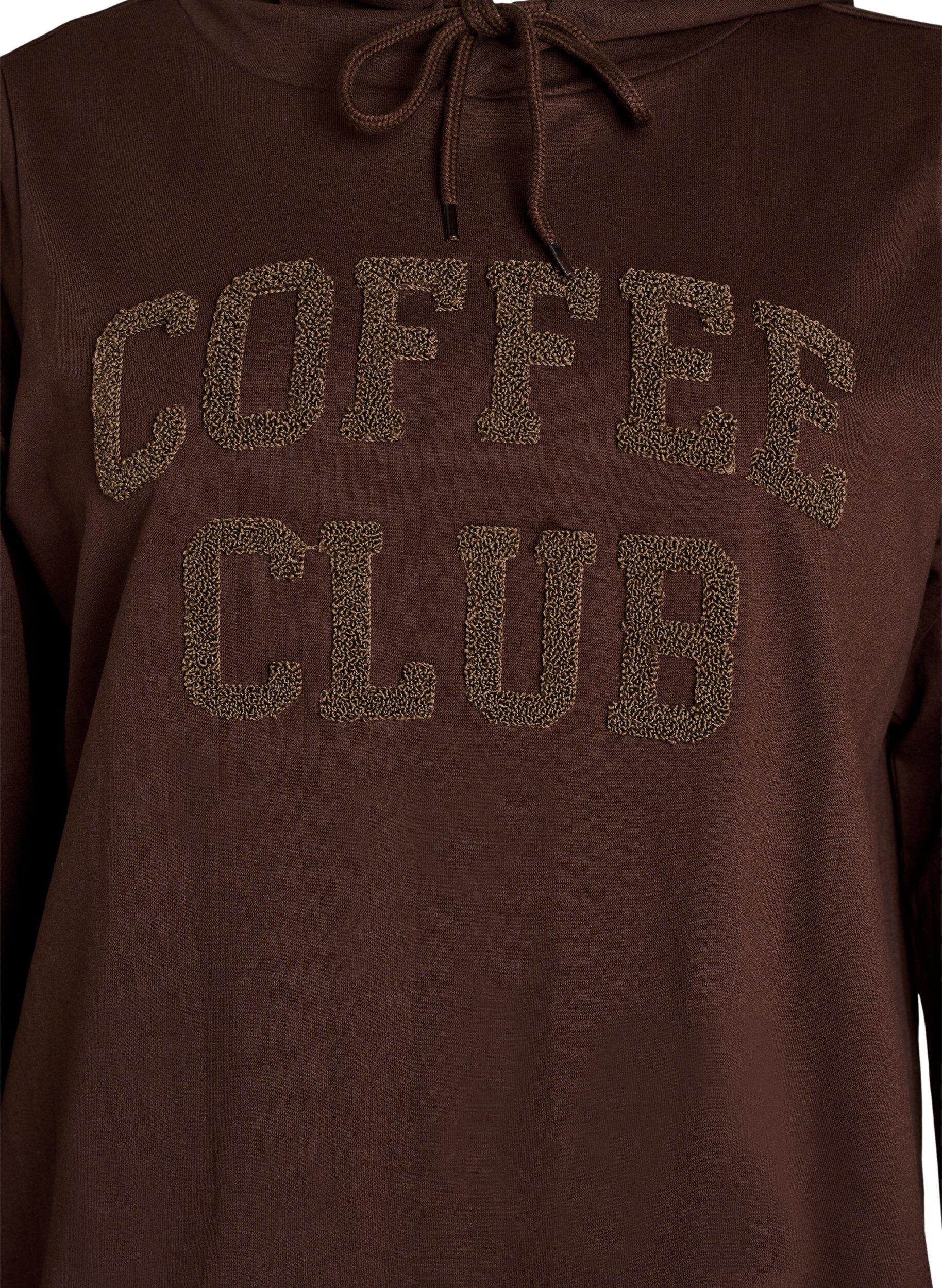 ZizziHoodie met een terry tekstmotief, Bruin, Packshot image number 2