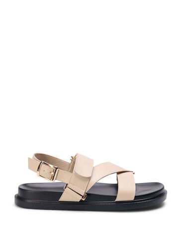 Leren sandaal met brede pasvorm en verstelbare bandjes, Irish Cream, Packshot image number 0