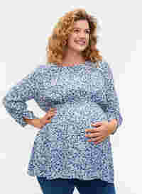 Viscose zwangerschapstop met bloemenprint, Blue Flower AOP, Model