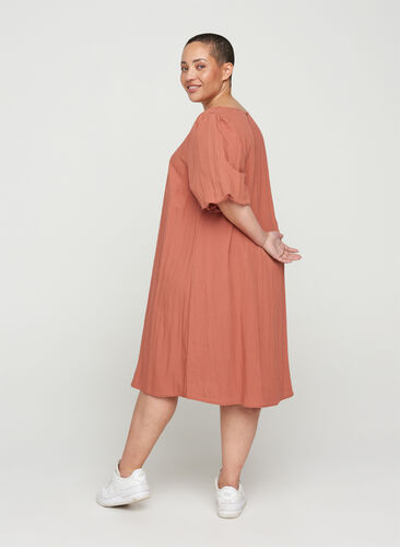 Viscose jurk met korte mouwen en a-lijn, Copper Brown, Model image number 1