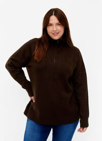 Pull en tricot avec fermeture éclair, Demitasse/Black Mel., Model