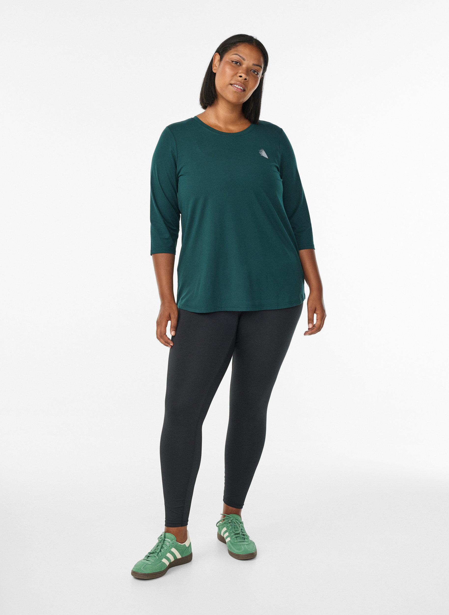 Zizzi Haut de sport avec manches 3/4, Vert fonc&eacute;, Model image number 1