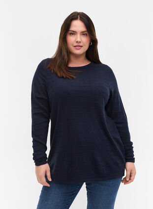 Pull en tricot avec col rond, Navy Blazer, Model image number 0