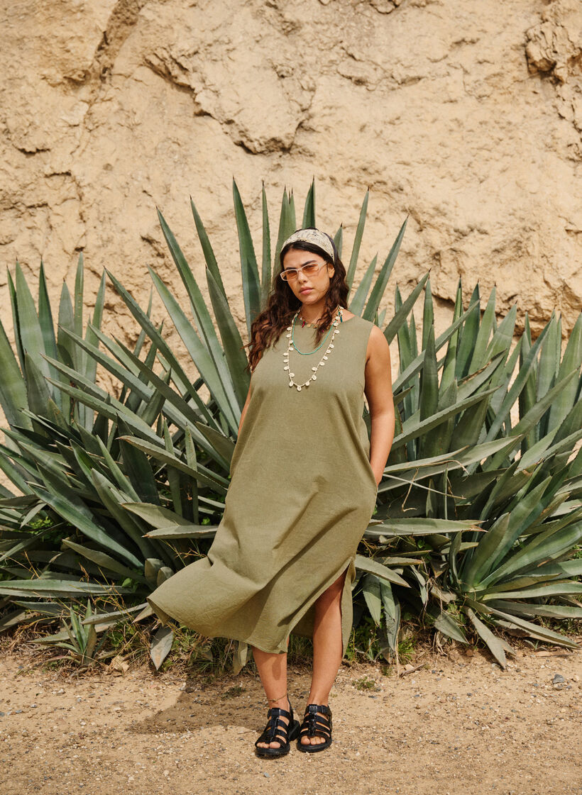 Robe sans manches en mélange de coton avec du lin, Deep Lichen Green, Image image number 0