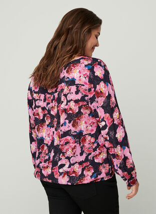 Viscose blouse met bloemenprint, Night Sky AOP, Model image number 1