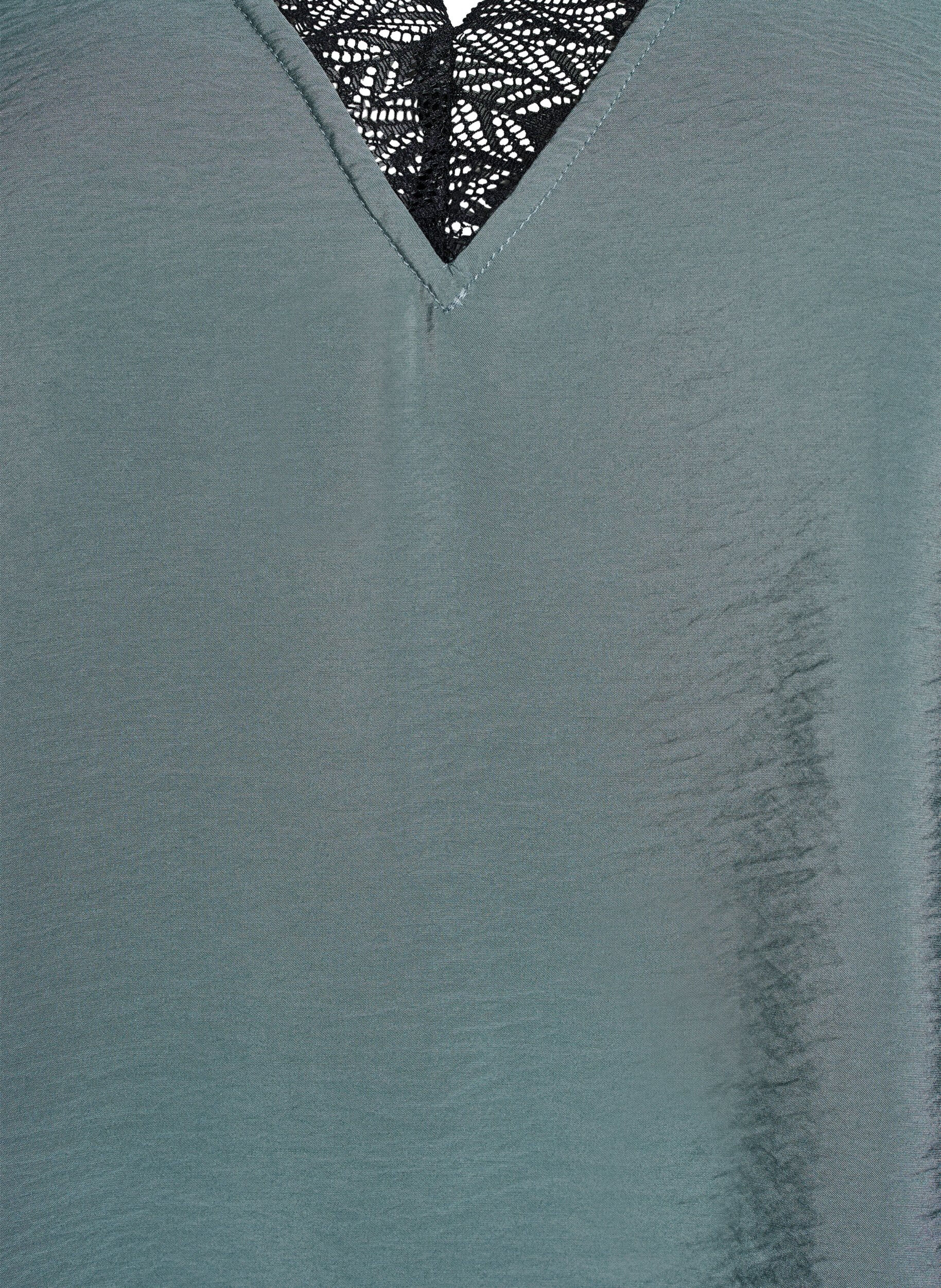 ZizziViscose blouse met korte mouwen en kanten rand, Groen, Packshot image number 2