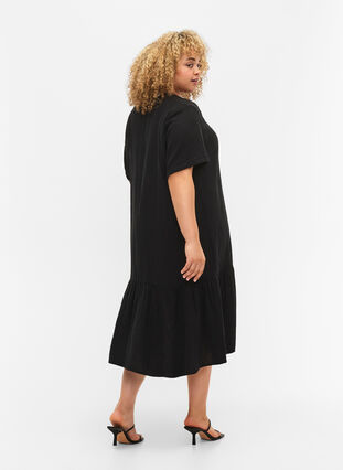 Midi-jurk met korte mouwen van katoen, Black, Model image number 1