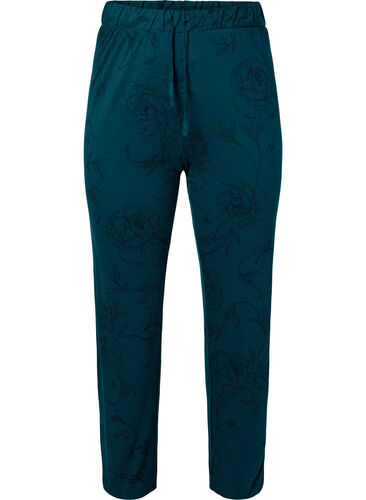 Pantalon de nuit en viscose avec imprimé floral, Deep Teal Flower, Packshot image number 0