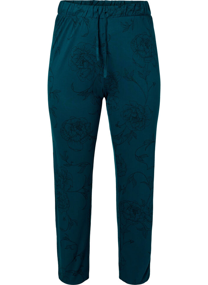 Pantalon de nuit en viscose avec imprimé floral, Deep Teal Flower, Packshot image number 0
