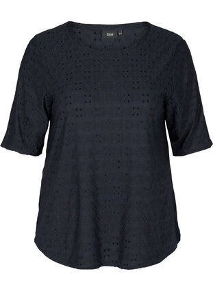Blouse avec broderie anglaise et manches 2/4, Night Sky, Packshot image number 0