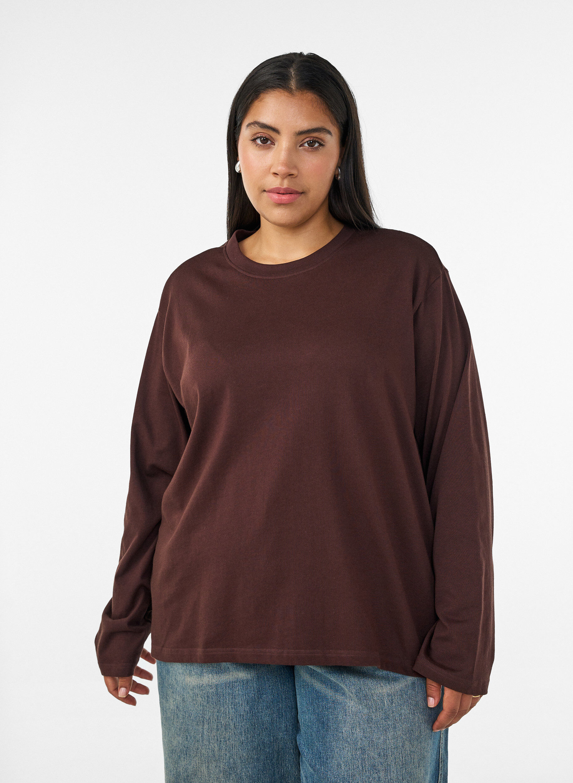 ZizziT-shirt Basic &agrave; manches longues, Marron, Model image number 0