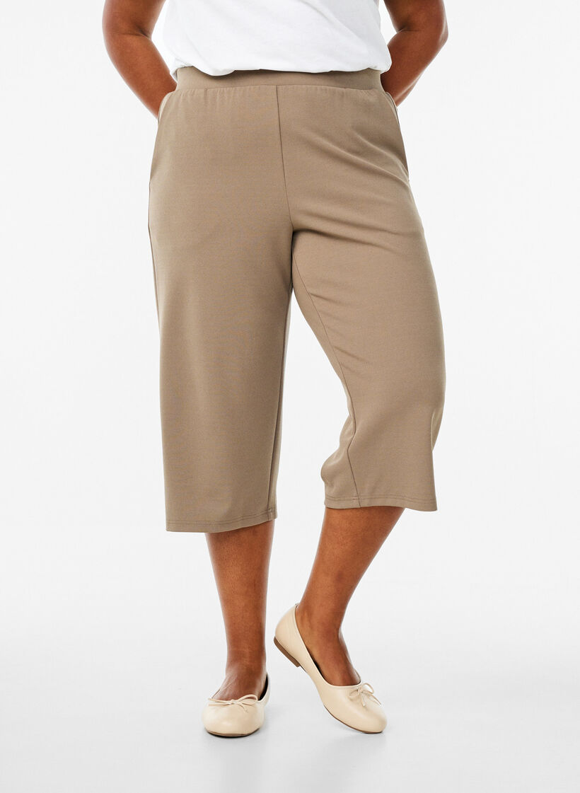 Culotte taille haute &agrave; coupe ample, Marron, Model image number 2