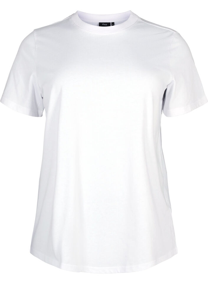 T-shirt basique en coton &agrave; col rond, Blanc, Packshot