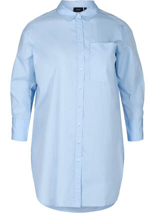 Chemise longue en coton avec poches poitrine, Blue Heron, Packshot image number 0