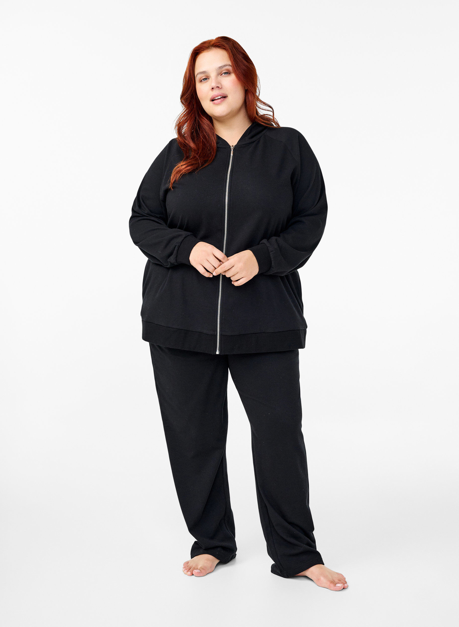 ZizziSweatvest met capuchon en zakken, Zwart, Model image number 1