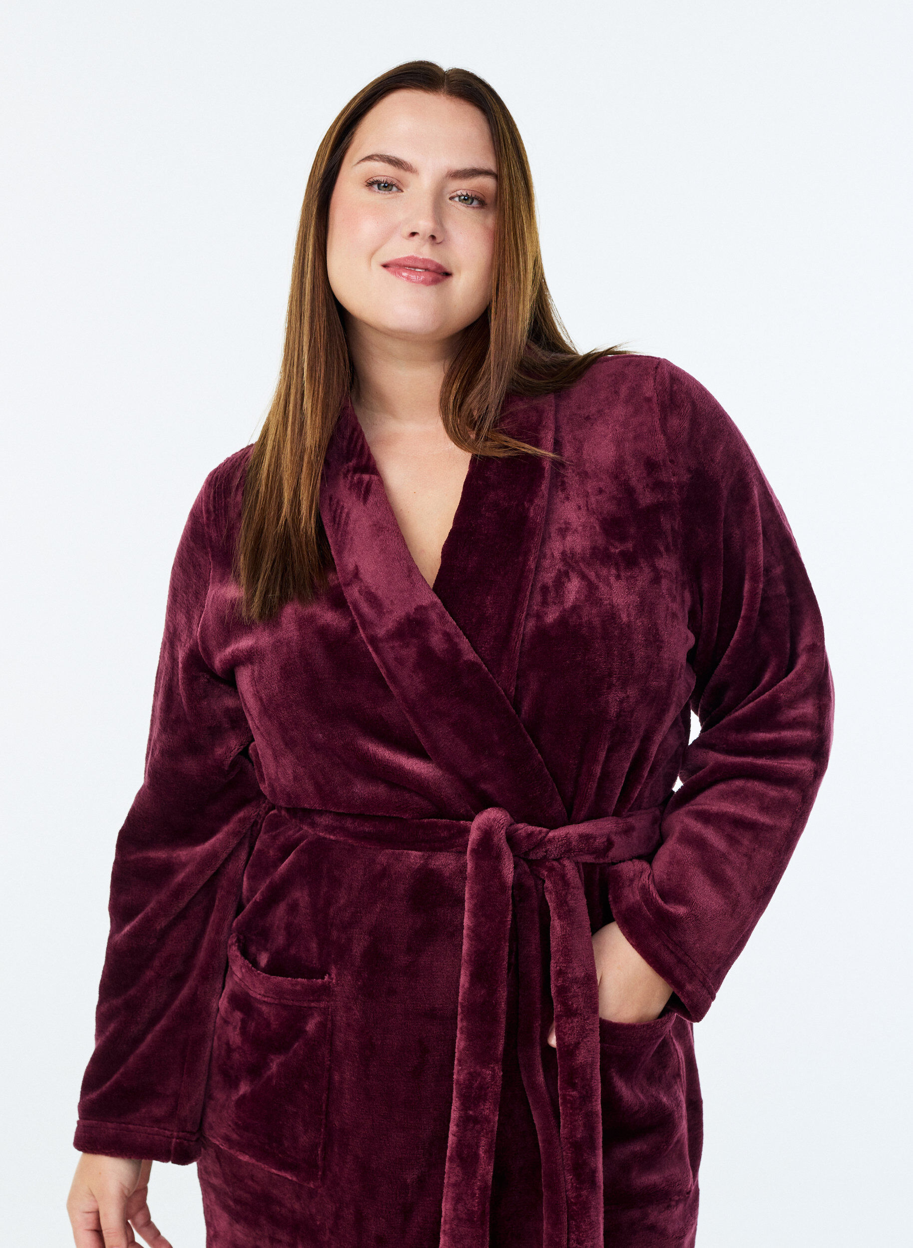 ZizziKamerjas in zachte velour met zakken, Donker Bordeaux, Model image number 2