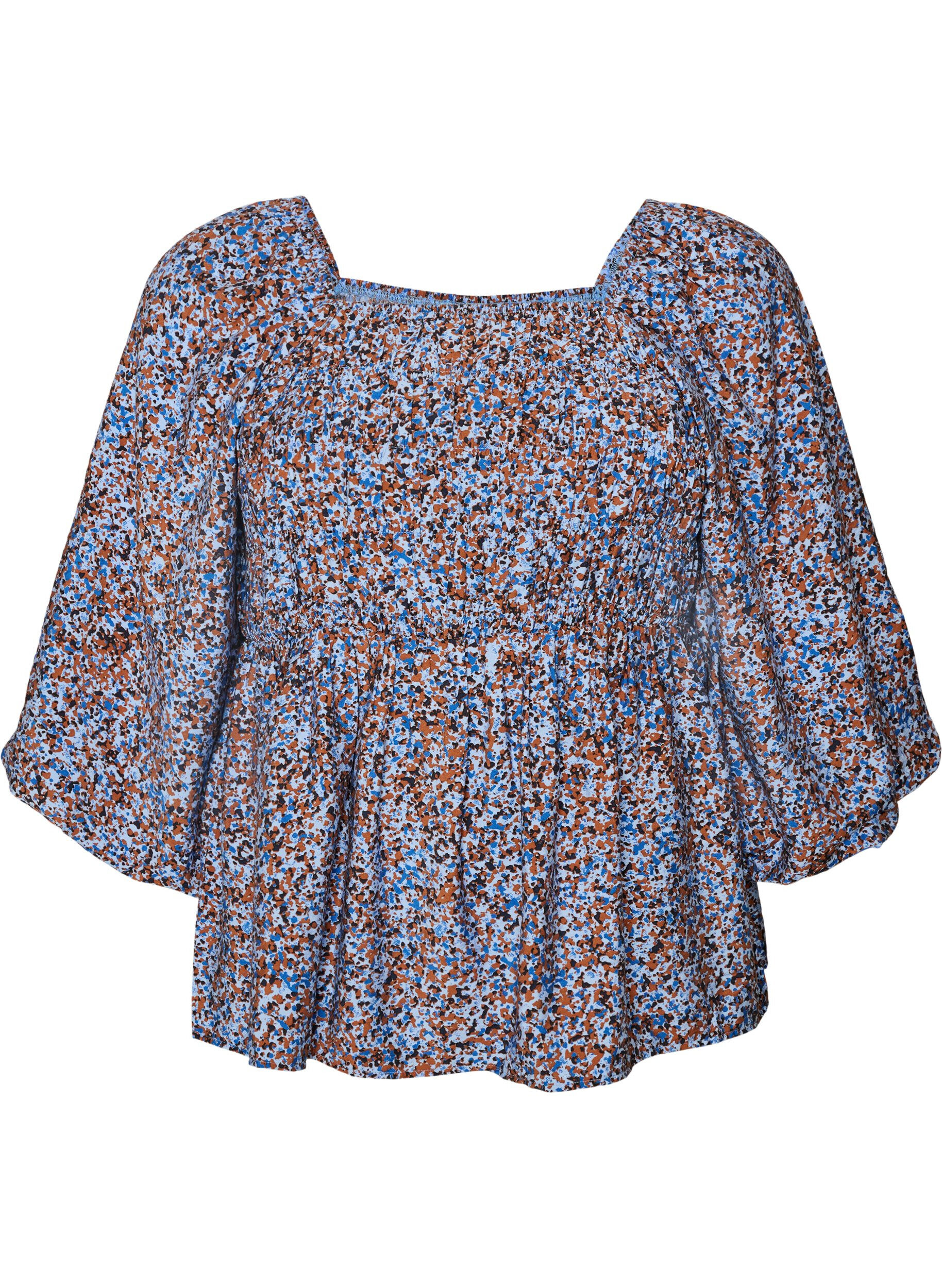 Blouse met smock en vierkante halslijn