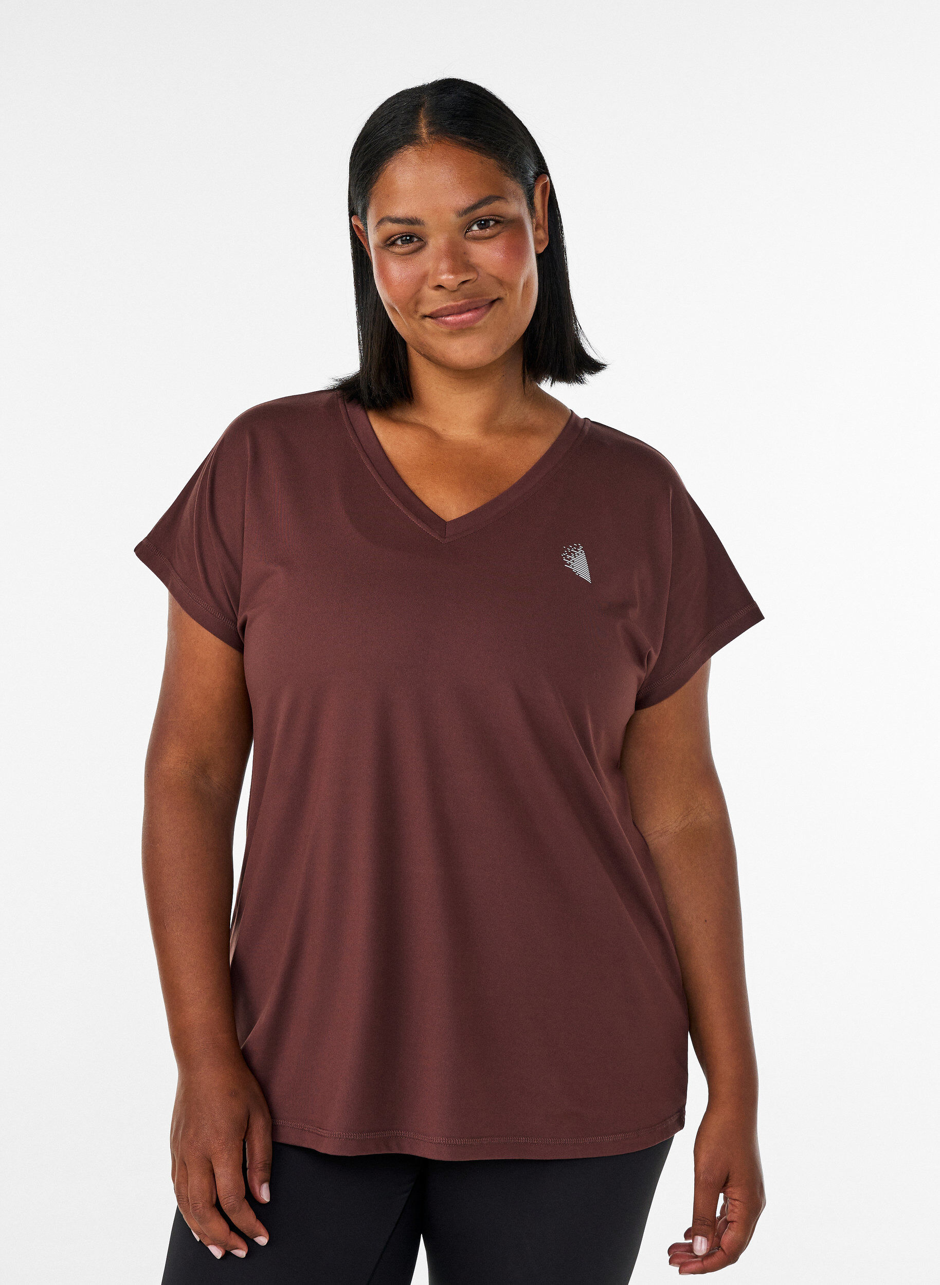 T-shirt d&rsquo;entra&icirc;nement ample avec col en V, Marron, Model