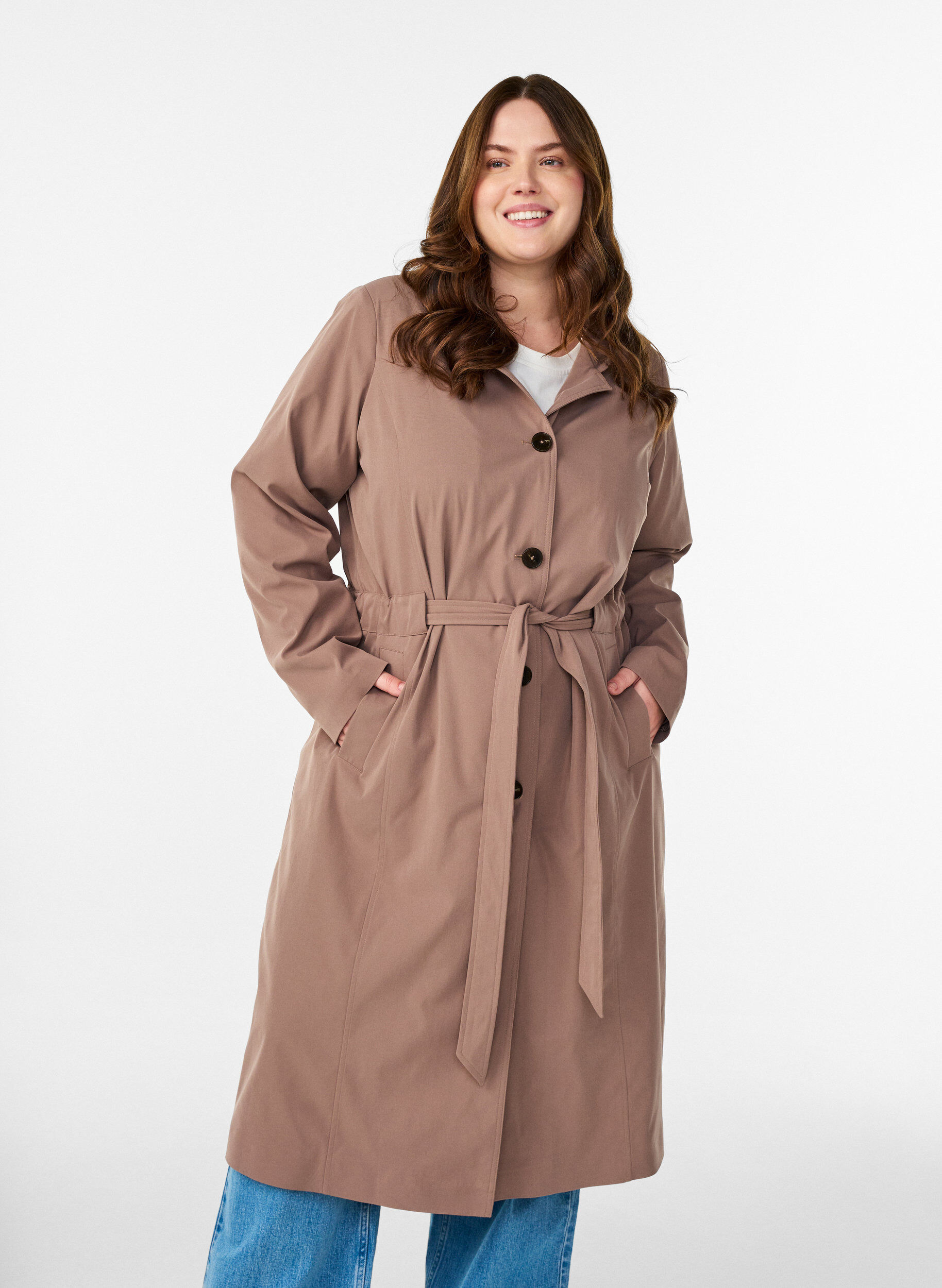 Zizzi Trench-coat avec capuche et ceinture &agrave; nouer, Marron, Model image number 0