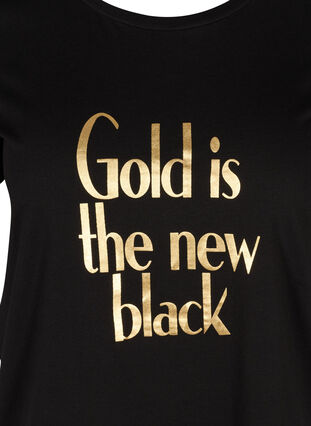 Haut en coton avec imprimé sur la poitrine, Black GOLD IS THE, Packshot image number 2