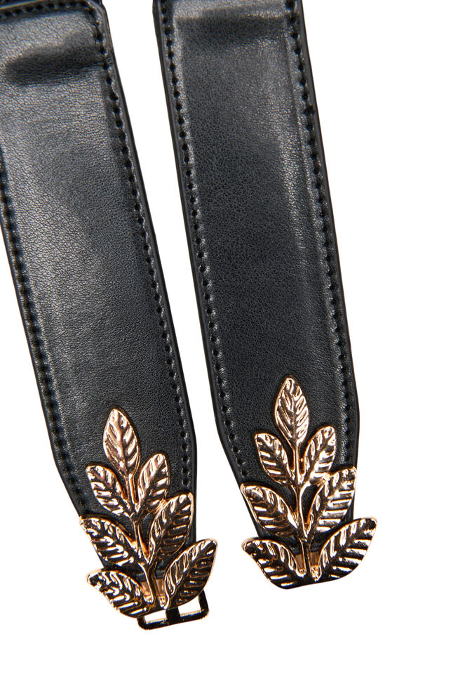 Ceinture de taille fine &agrave; boucle en forme de feuille, Noir, Packshot image number 2