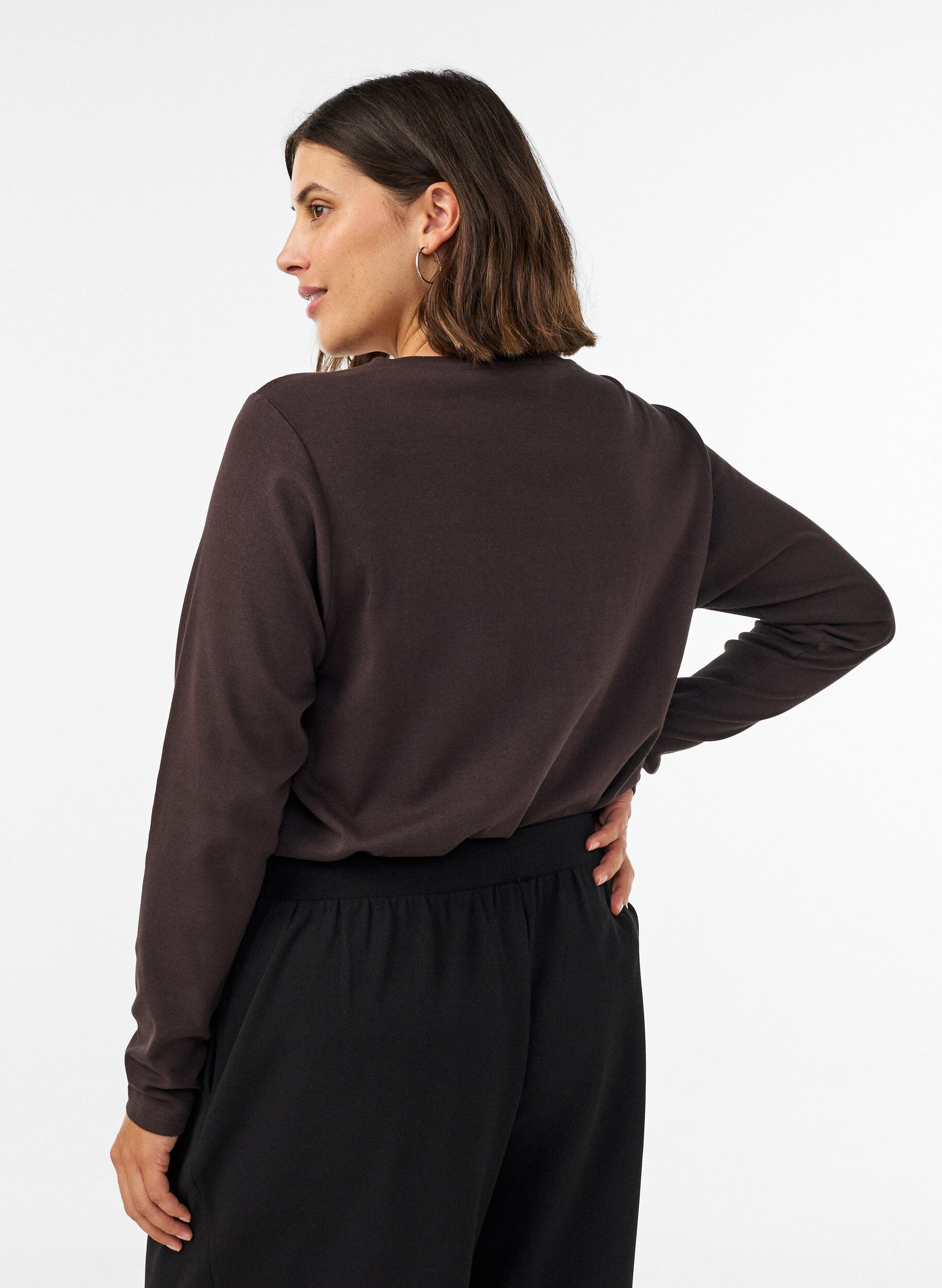 ZizziBasic T-shirt met lange mouwen en ronde hals, Bruin, Model image number 2