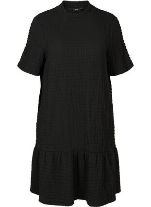 Robe trapèze texturée à manches courtes, Black, Packshot image number 0
