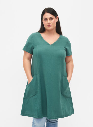 Katoenen jurk met korte mouwen, Sea Pine, Model image number 0