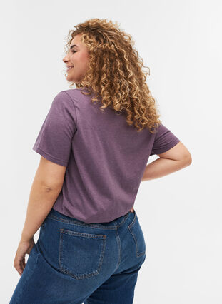 T-shirt chiné avec imprimé et manches courtes, Vintage Violet Mel., Model image number 1