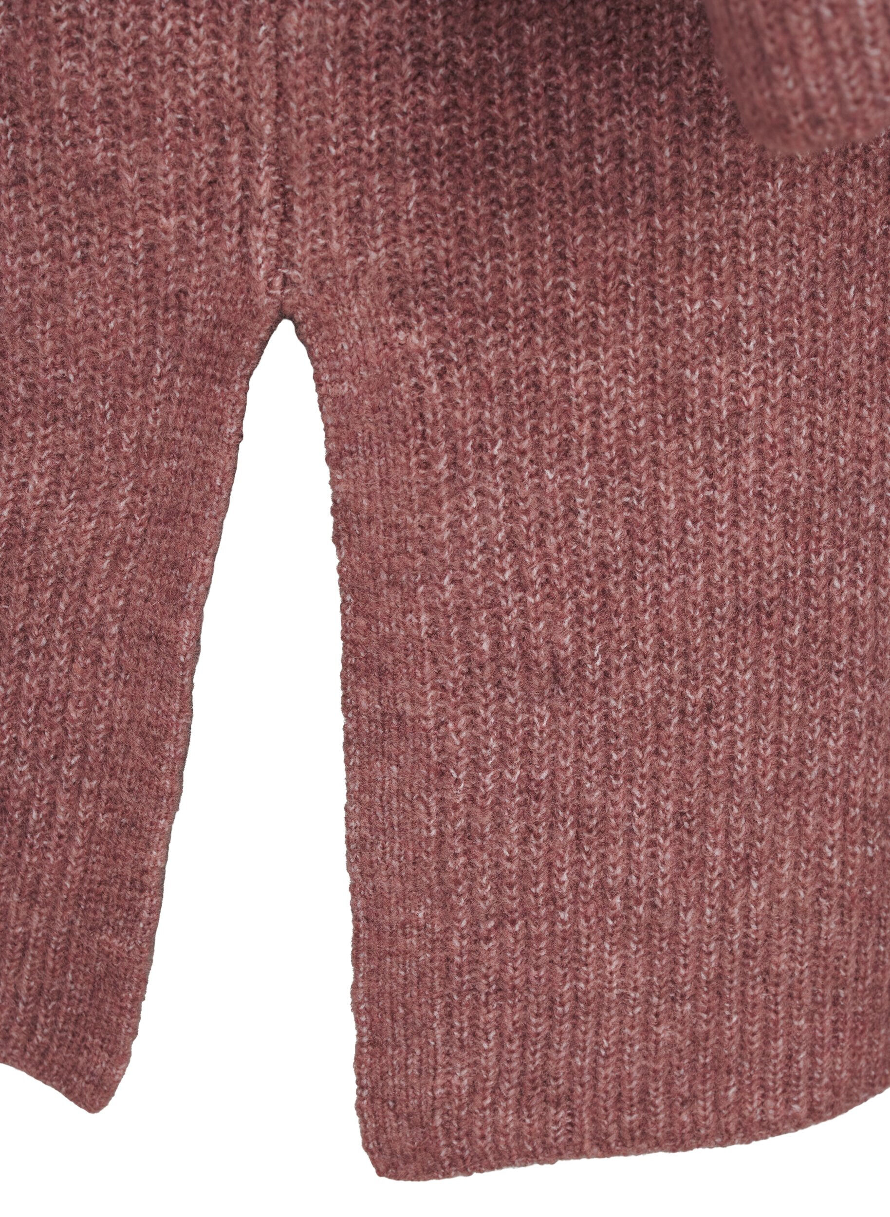 ZizziFLASH - Geribde cardigan met splitten, Rose Brown Melange, Packshot image number 3