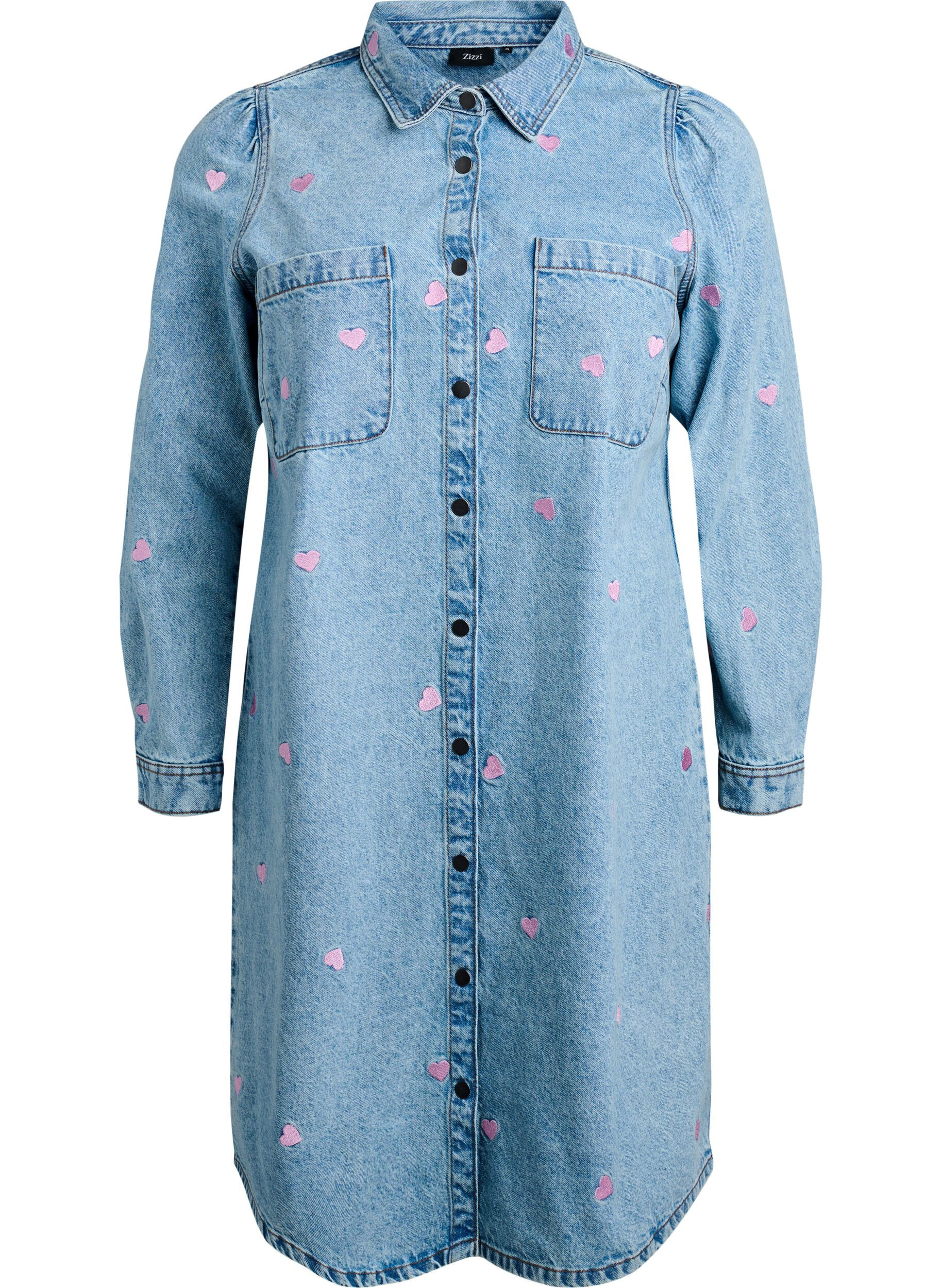Zizzi Robe Denim avec c&oelig;urs et poches de poitrine, Bleu Clair, Packshot image number 0