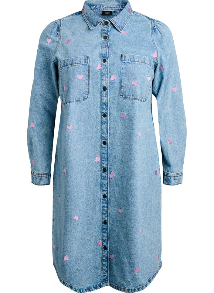 Robe Denim avec cœurs et poches de poitrine, Bleu Clair, Packshot image number 0