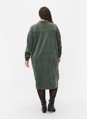 Robe chemise en velours, Deep Forest, Model image number 1