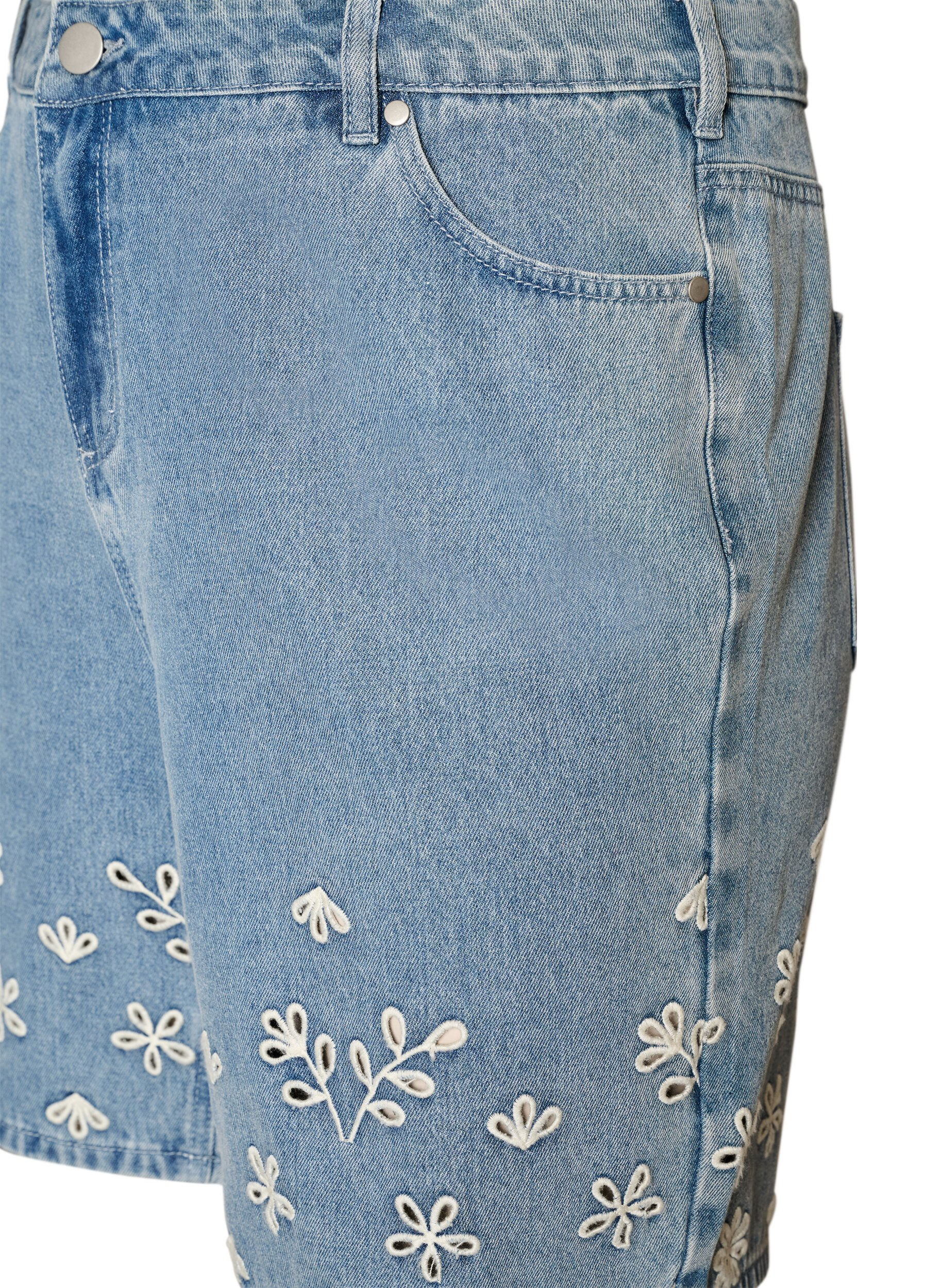 ZizziDenim shorts met broderie anglaise en hoge taille, Blauw, Packshot image number 2