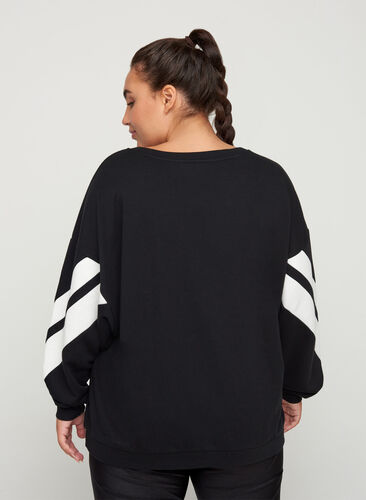 Sweatshirt met print details op de mouwen, Black, Model image number 1