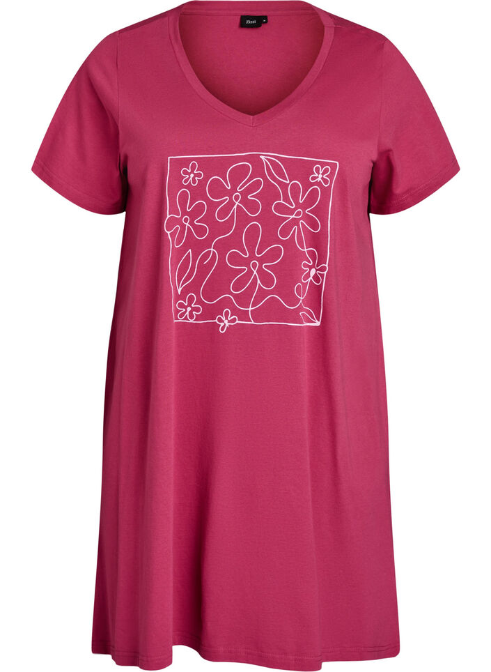 Chemise de nuit en coton biologique et &agrave; col en V, Bordeaux, Packshot image number 0