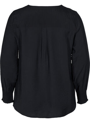 Viscose hemd met smok mouwen, Black, Packshot image number 1