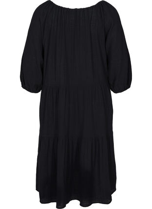 Robe en coton à manches 3/4 et détail de lien à nouer , Black, Packshot image number 1