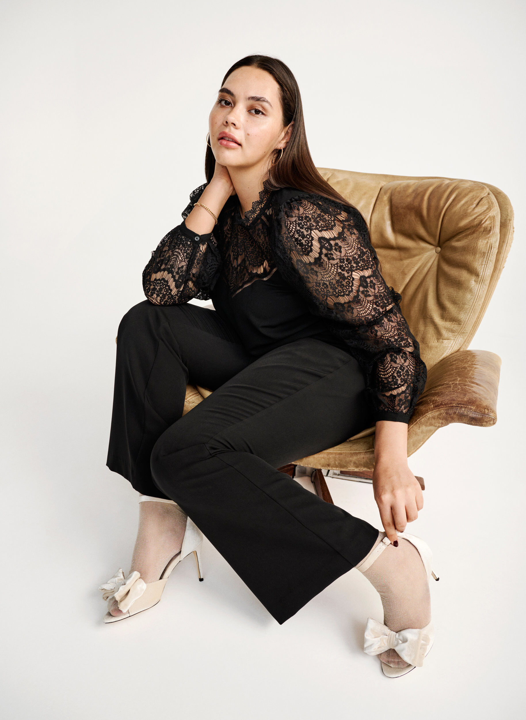 ZizziJurk met lange mouwen en kant, Black, Image image number 0