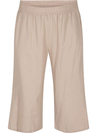 Pantalon 7/8 en coton et lin mélangés, Simply Taupe, Packshot image number 0